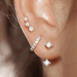 925 Sterling Earring Set: 2pc Earring Jacket, 2pc Huggie Hoops, 2pc Climbers